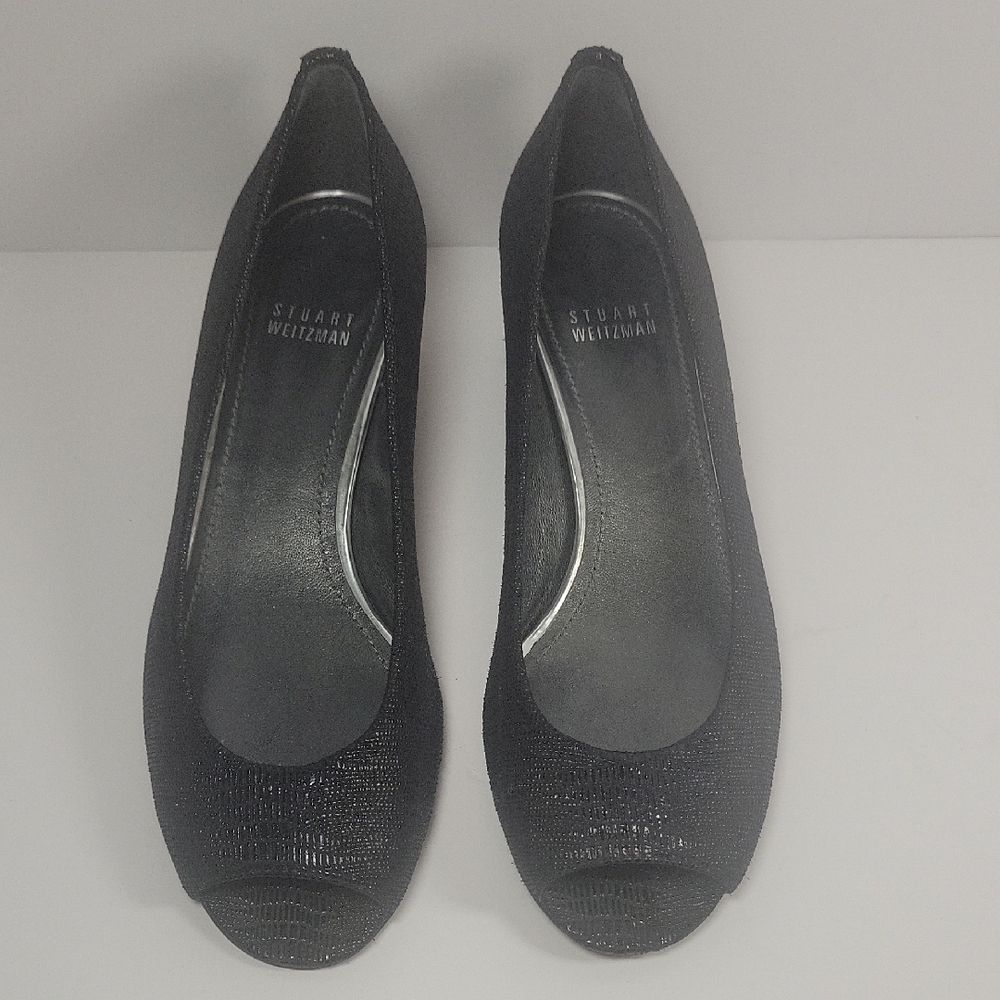 Elegant Black Stuart Weitzman Women's Wedge Peekaboo Shoes Sz 7.5